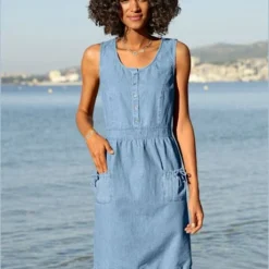 Robe Légère En Imitation Denim Avec Col Rond