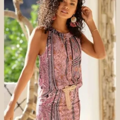 Buffalo Robe Imprimée Encolure Américaine à Bordure