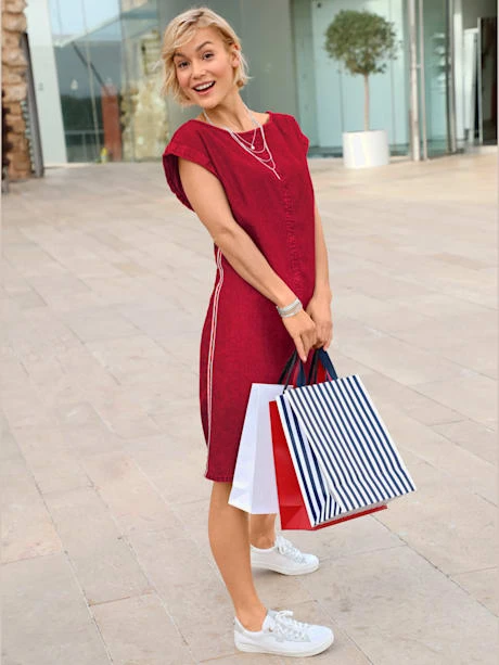 Robe Sans Manches Effet Denim Bandes Côtés 1 Robe Sans Manches Effet Denim Bandes Côtés