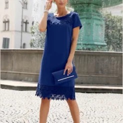 Robe évasée Mélange De Matières Facile D'entretien