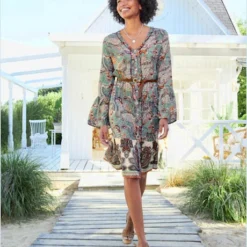 Robe Imprimée Encolure En V Féminine