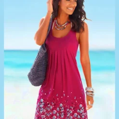 Robe De Plage Robe D'été Imprimée Sans Manches