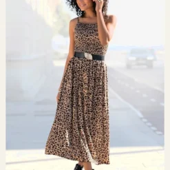 Buffalo Robe Mi-longue Robe Longueur Mollet Avec Imprimé Léopard