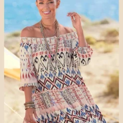 Buffalo Robe Imprimée Encolure Carmen Tendance